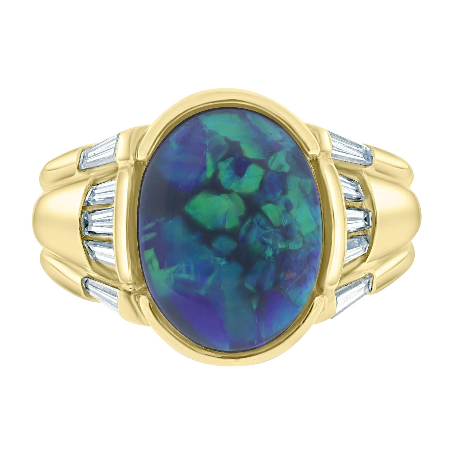 4.62ct Black Opal Ring with 0.69tct Diamonds Set in 18k Yellow Gold