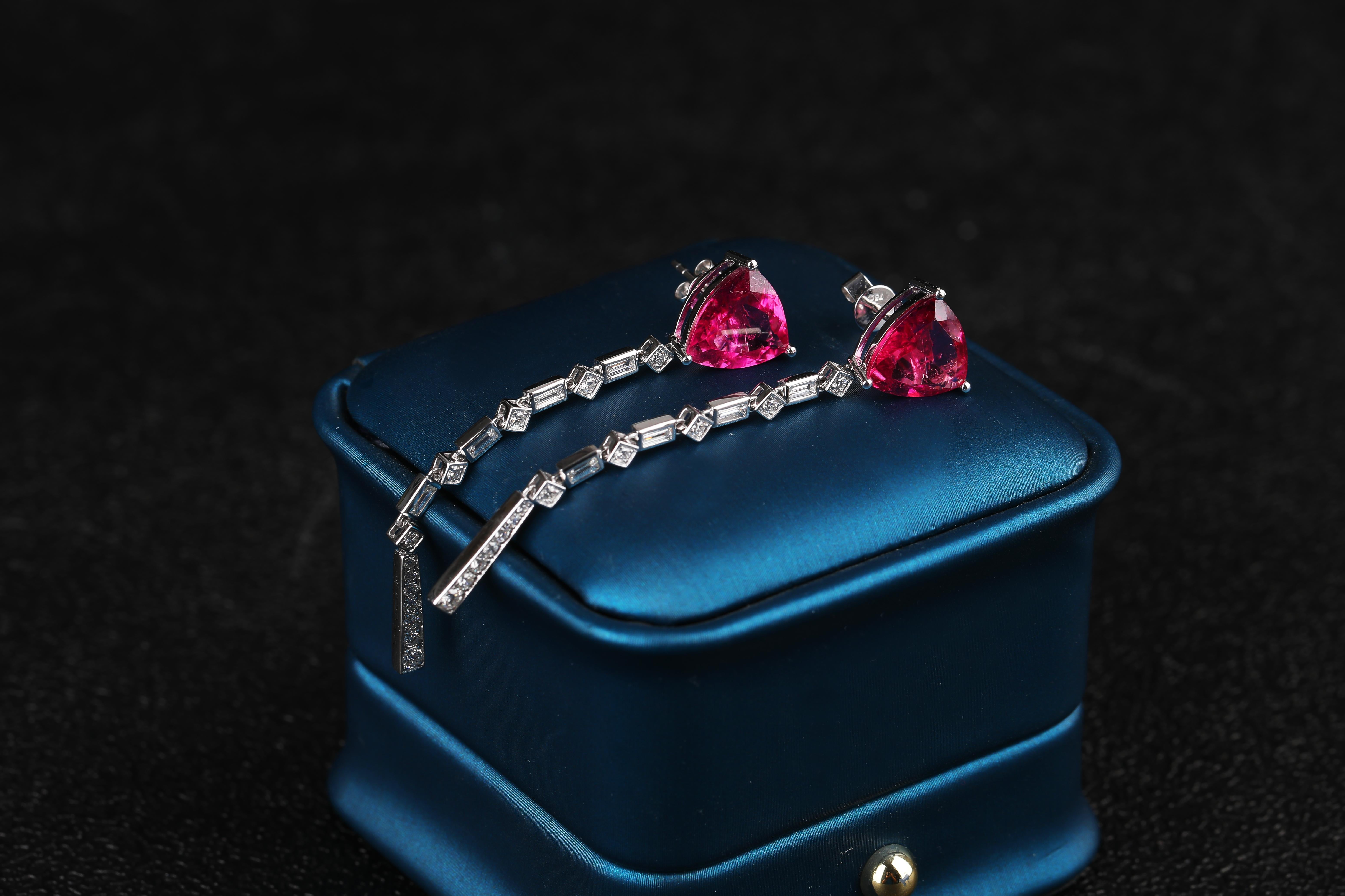 Eostre Rubellite Tourmaline and Diamond White Gold Earring In New Condition In Melbourne, AU