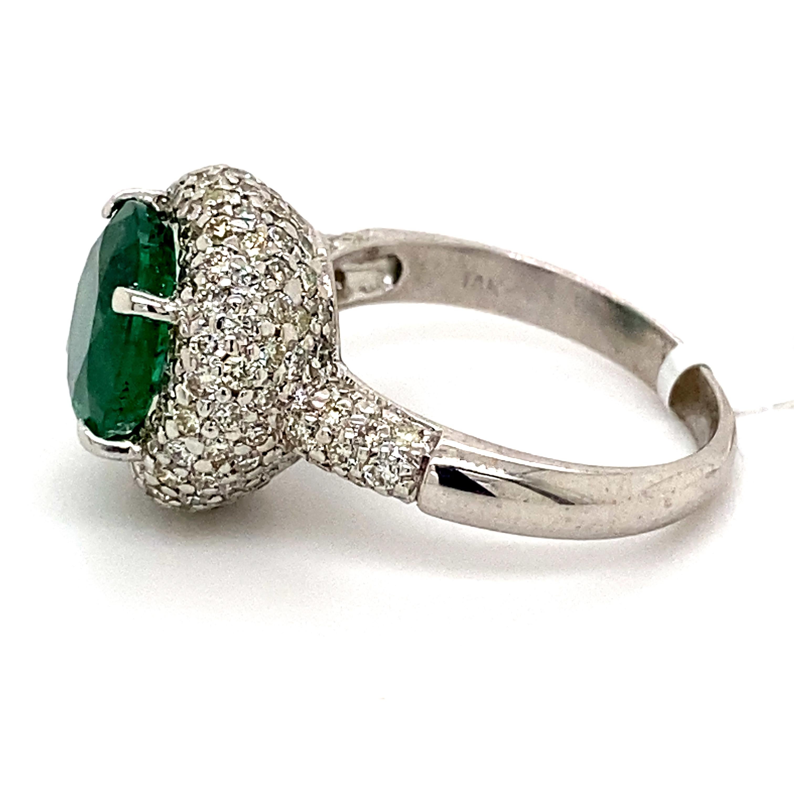Contemporary 4.62ctt Carat Round Emerald with Diamond Pave Halo Ring 18k White Gold