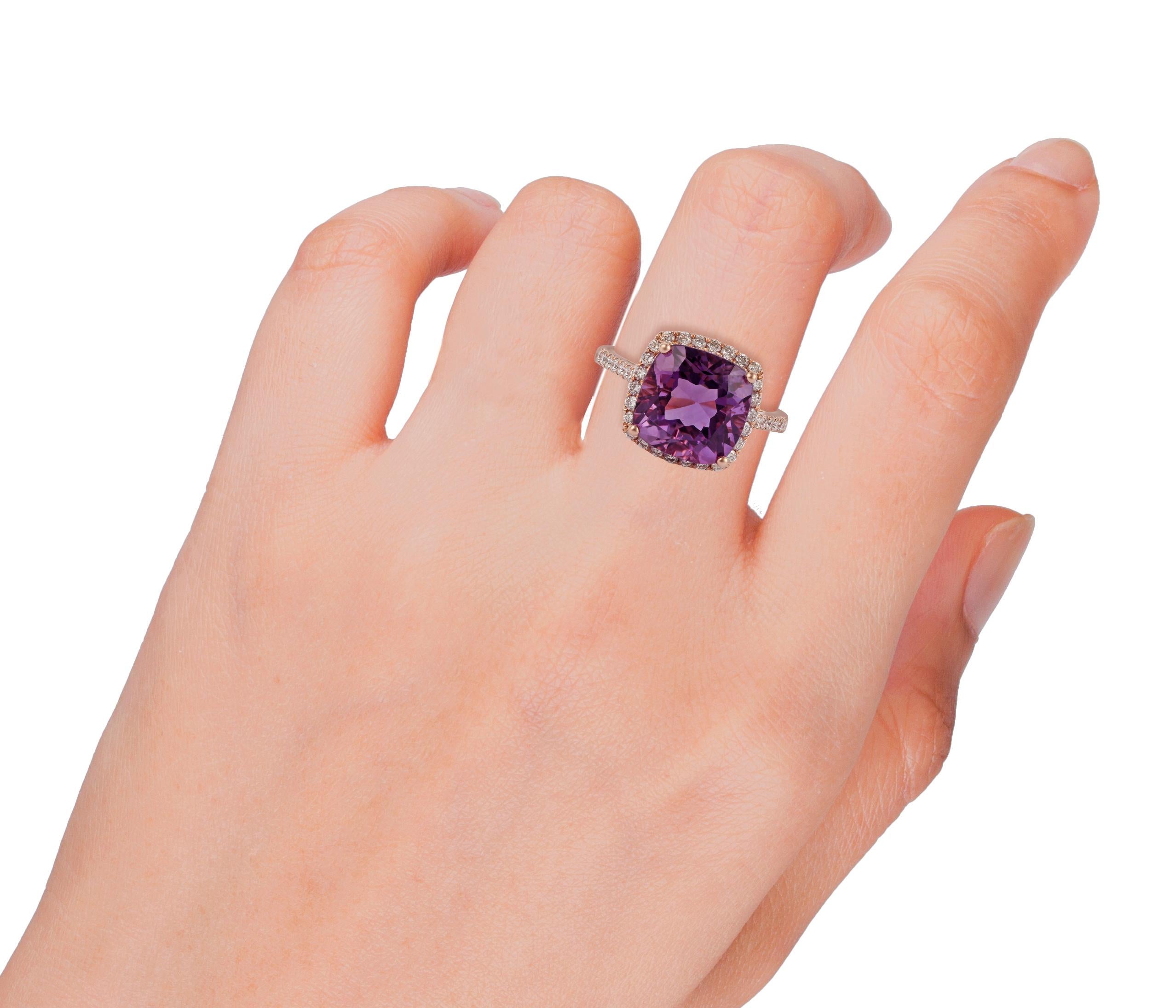 4.63 Carat Amethyst Diamond Ring Studded in 18K Rose Gold In New Condition For Sale In Jaipur, Rajasthan