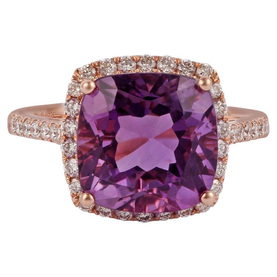 4.63 Carat Amethyst Diamond Ring Studded in 18K Rose Gold For Sale