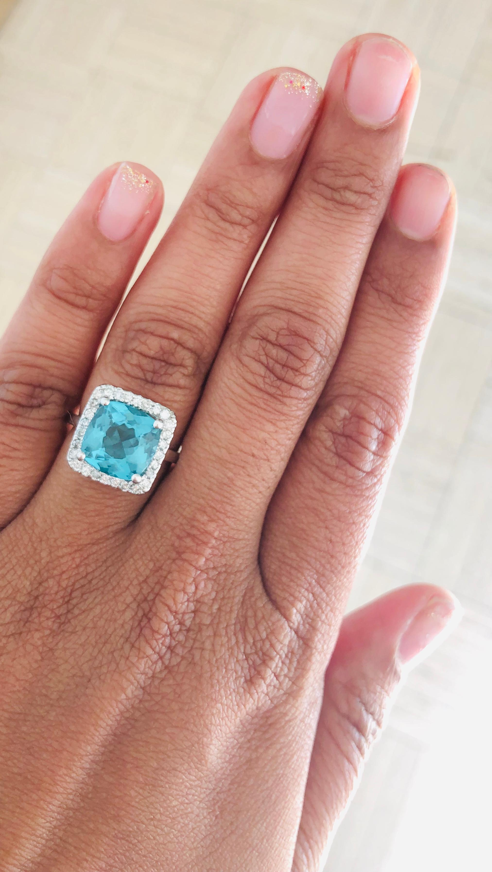 4.63 Carat Apatite Diamond Ring 14 Karat White Gold Ring In New Condition For Sale In Los Angeles, CA