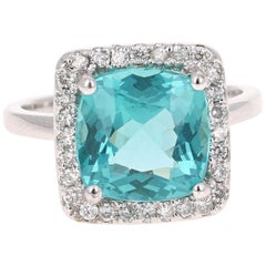 Bague en or blanc 14 carats avec diamants et apatite de 4,63 carats