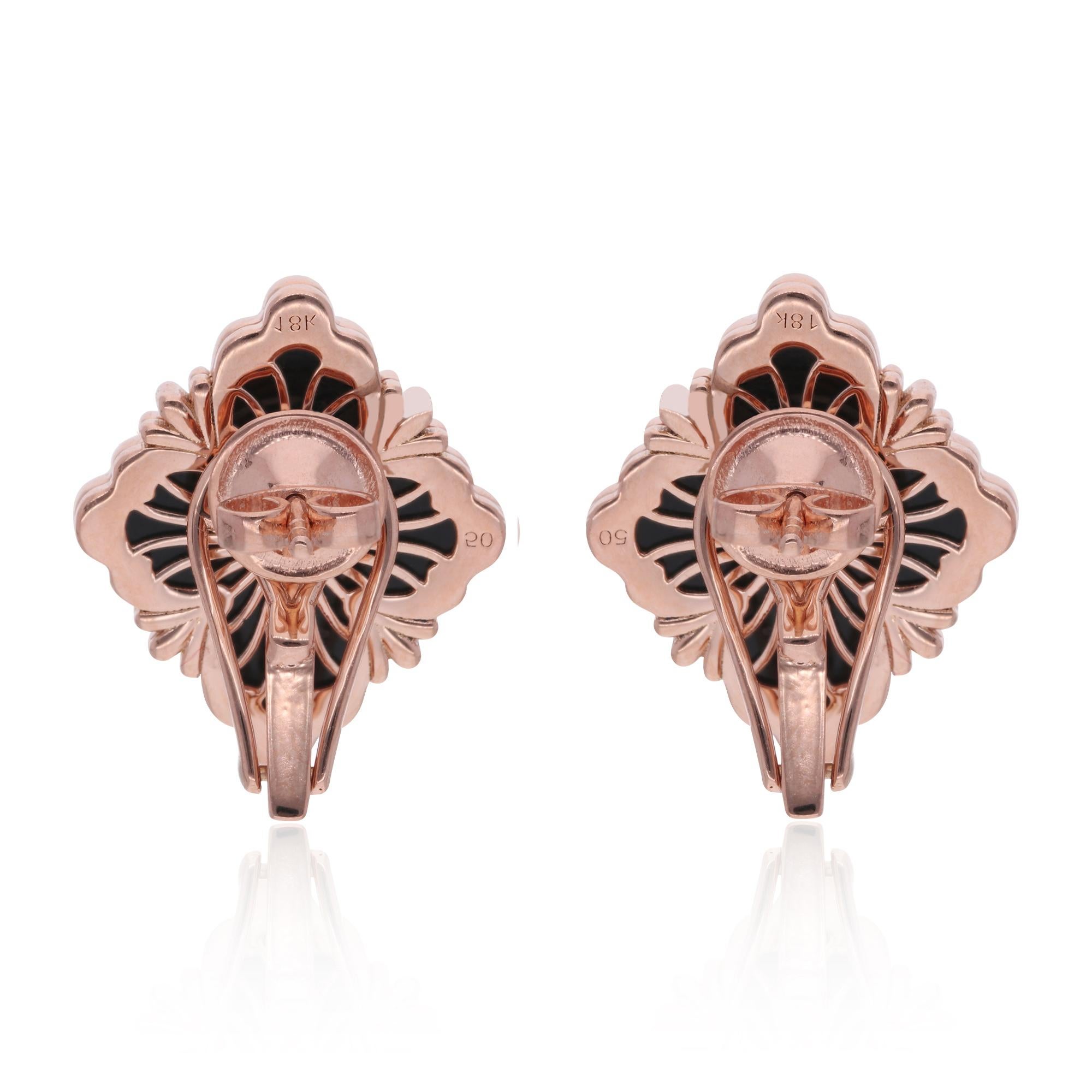 4.63 Carat Black Onyx Gemstone Stud Earrings 14 Karat Rose Gold Handmade Jewelry In New Condition For Sale In Diera, Dubai