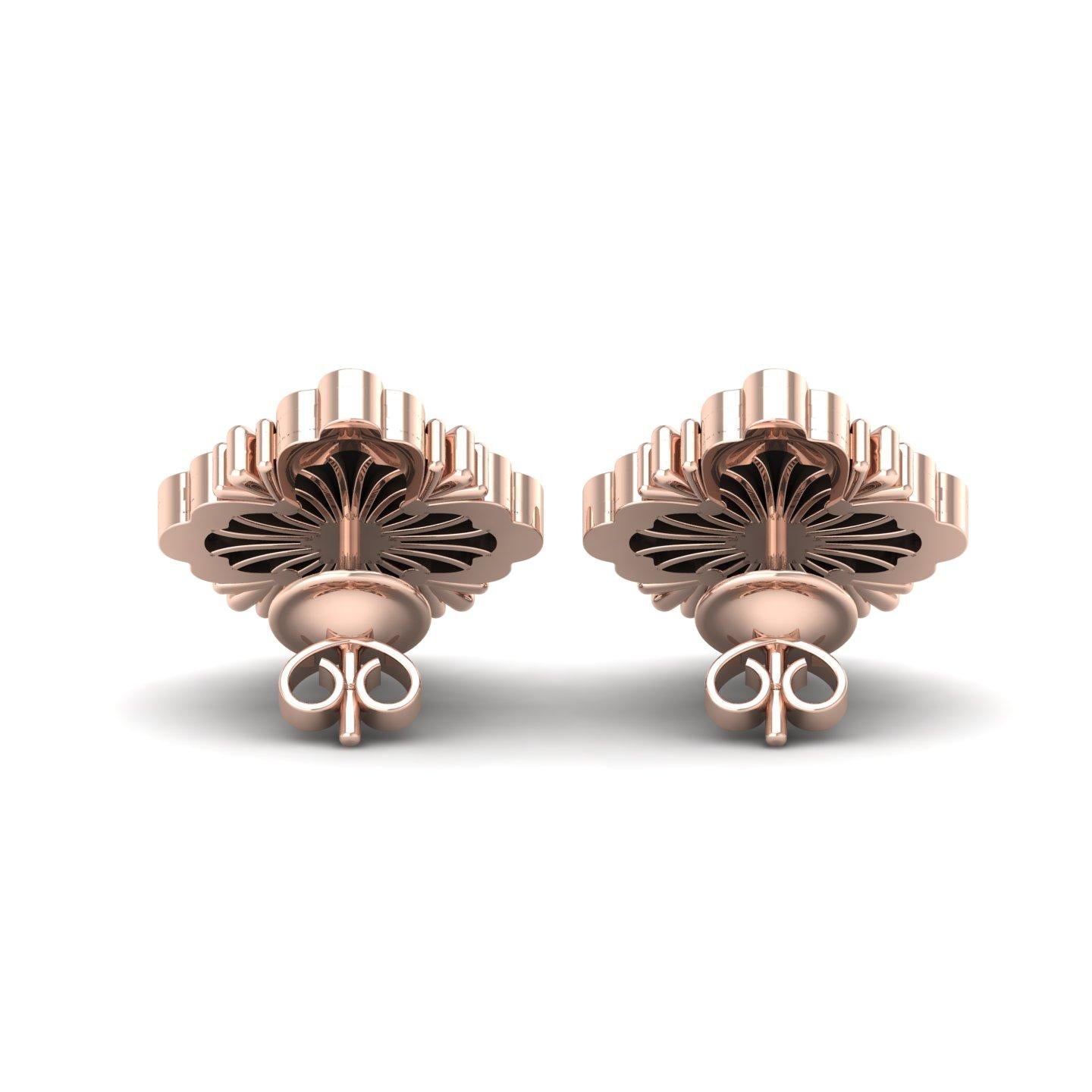 Women's 4.63 Carat Black Onyx Gemstone Stud Earrings 14 Karat Rose Gold Handmade Jewelry For Sale