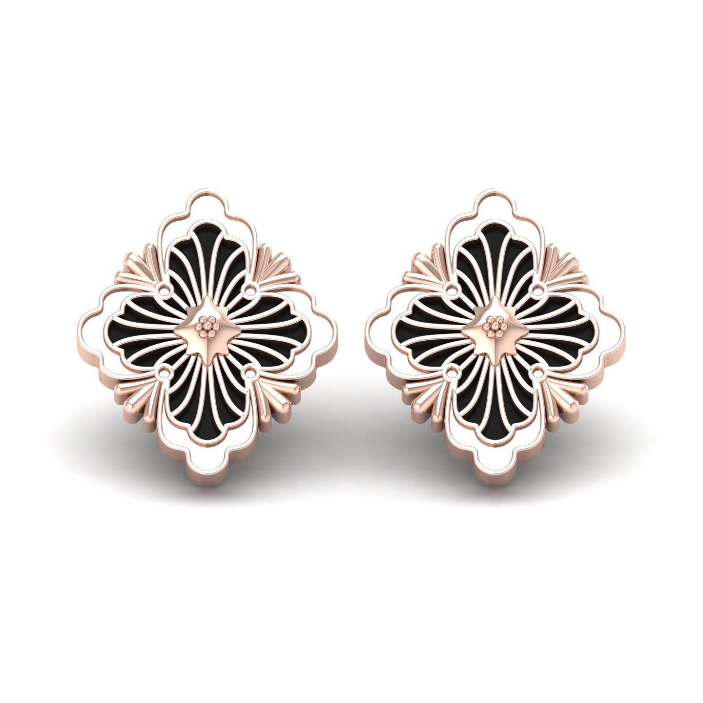 4.63 Carat Black Onyx Gemstone Stud Earrings 14 Karat Rose Gold Handmade Jewelry For Sale 1