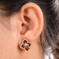 4.63 Carat Black Onyx Gemstone Stud Earrings 18 Karat Rose Gold Handmade Jewelry