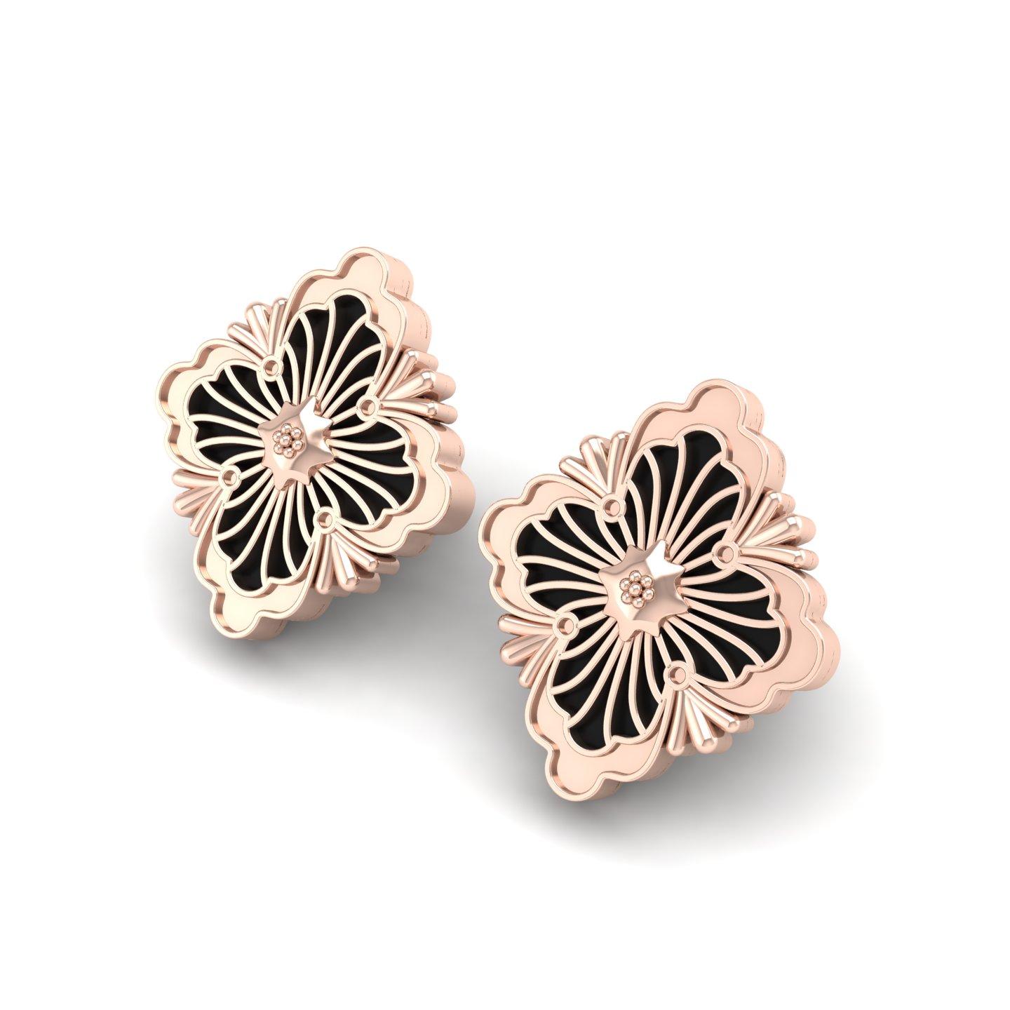 4.63 Carat Black Onyx Gemstone Stud Earrings 18 Karat Rose Gold Handmade Jewelry For Sale 3