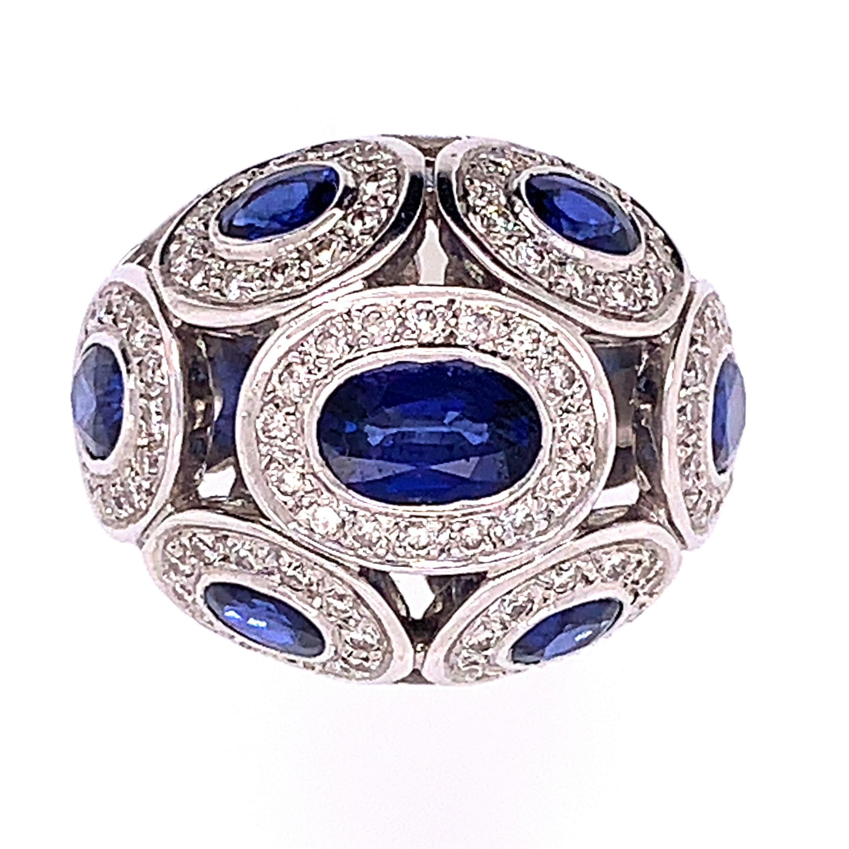 Women's or Men's 4.63 Carat Blue Oval Sapphire and Diamond Ring