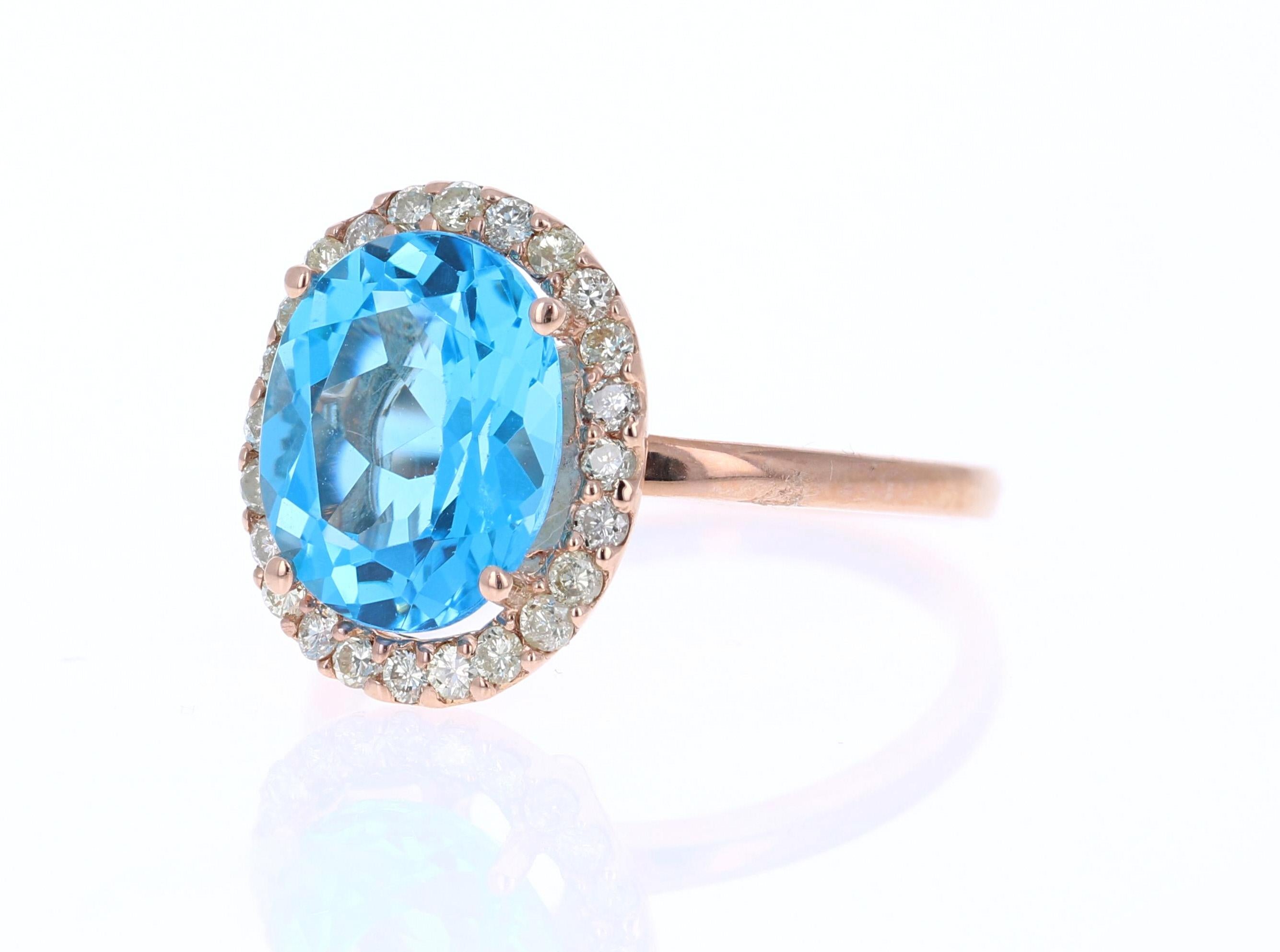 4.63 Karat Blautopas Diamant Roségold Cocktail Ring (Zeitgenössisch) im Angebot