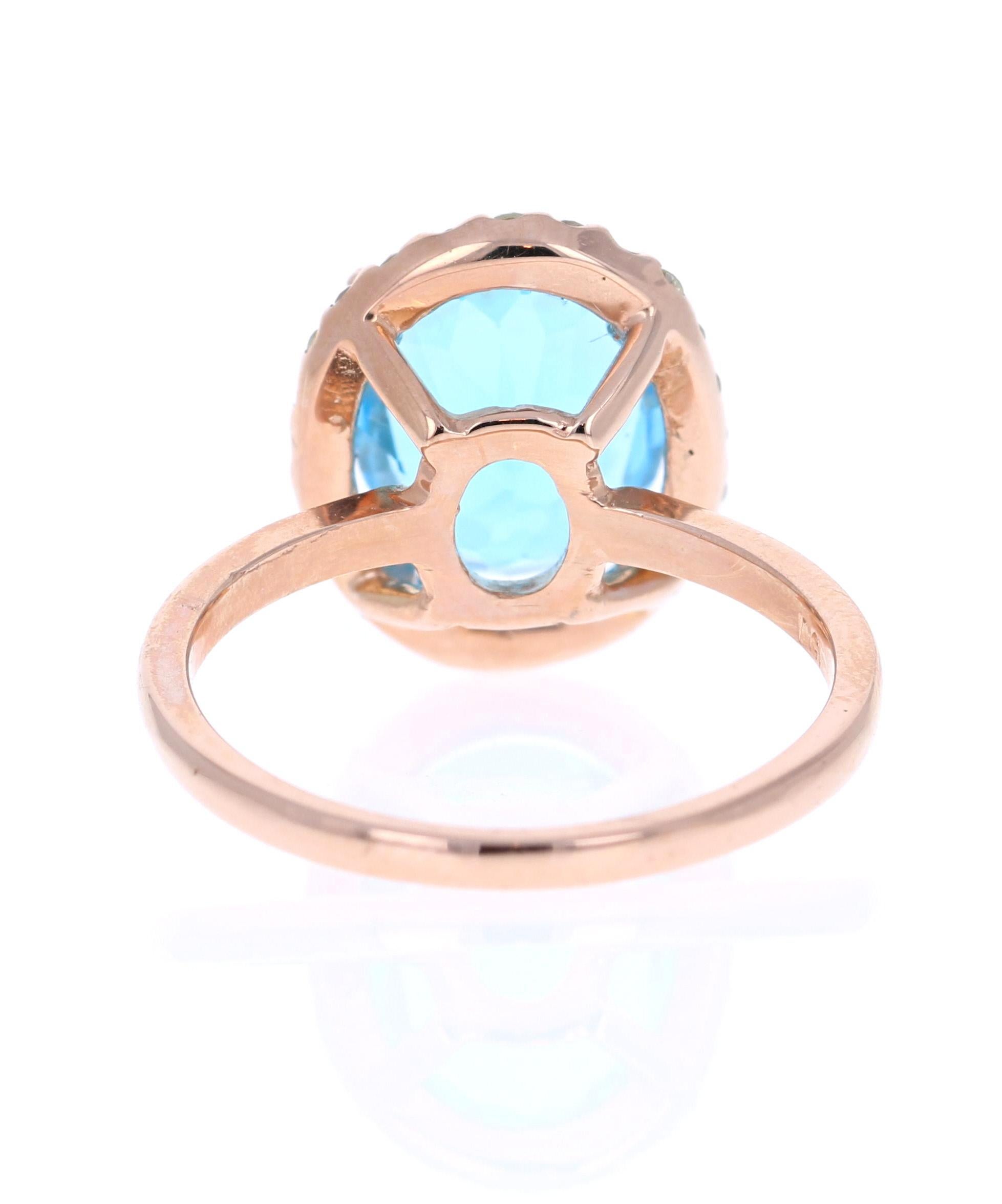 4.63 Karat Blautopas Diamant Roségold Cocktail Ring (Ovalschliff) im Angebot