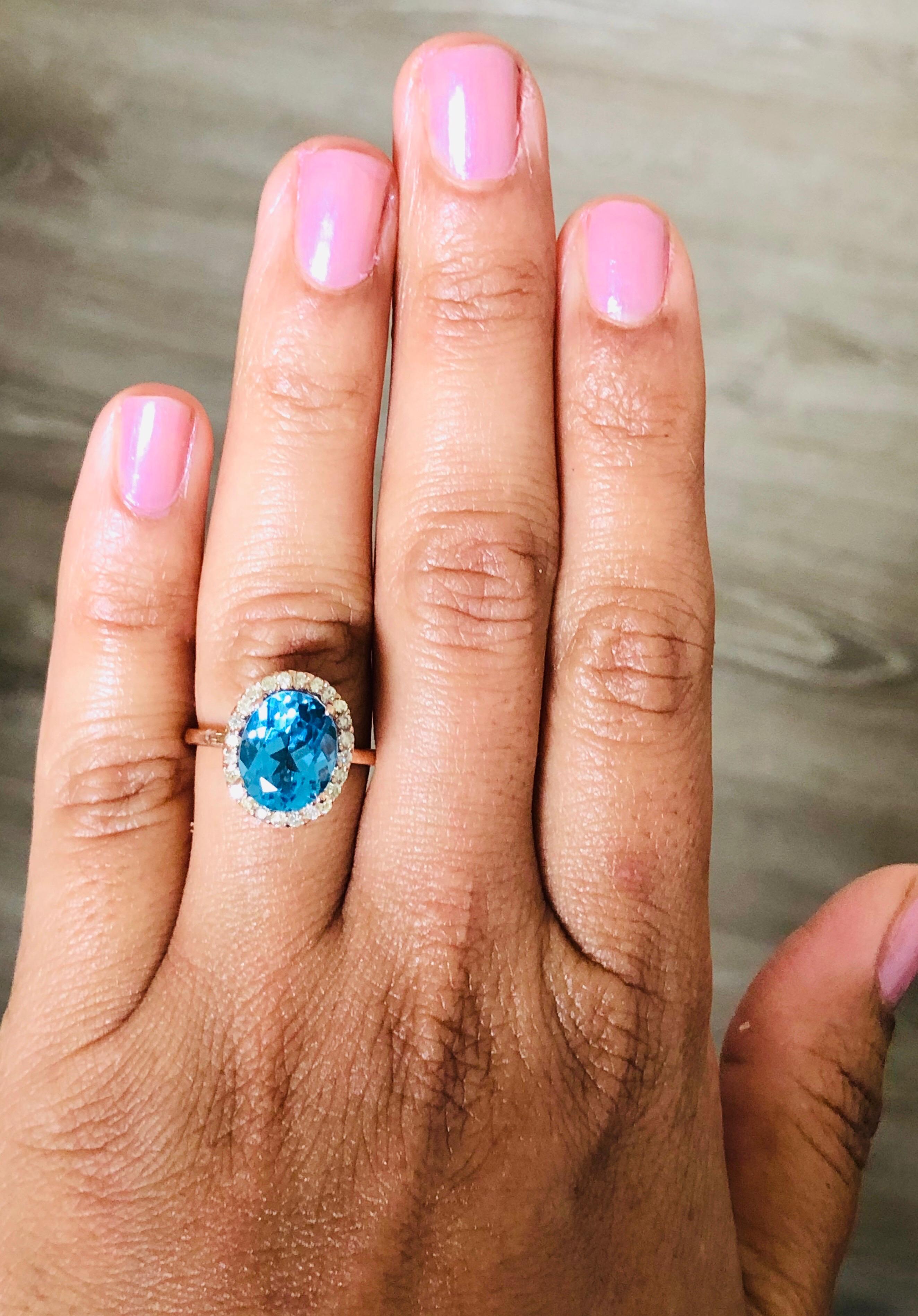 4.63 Karat Blautopas Diamant Roségold Cocktail Ring im Zustand „Neu“ im Angebot in Los Angeles, CA