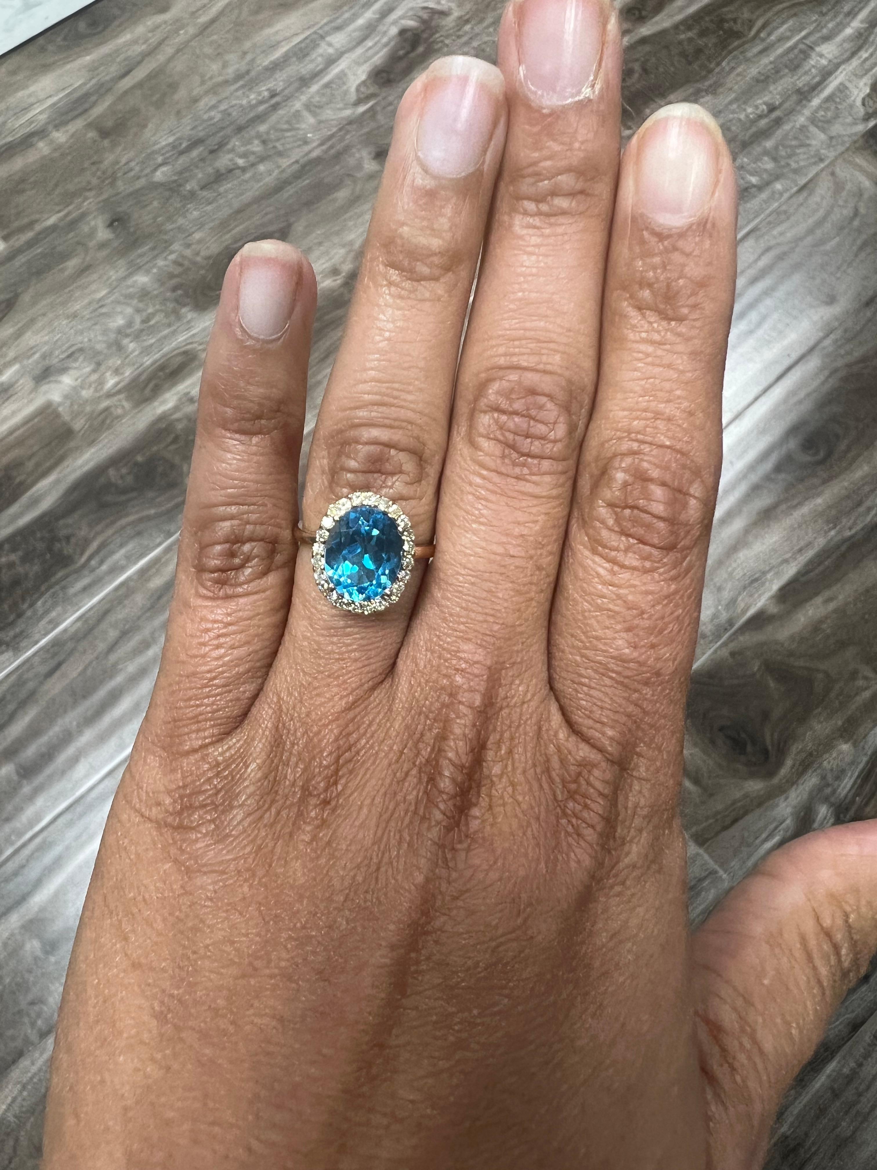 4.63 Carat Blue Topaz Diamond Rose Gold Ring In New Condition For Sale In Los Angeles, CA