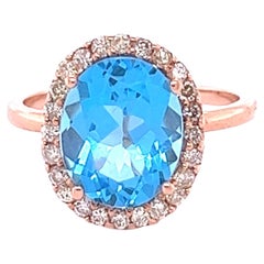 4.63 Carat Blue Topaz Diamond Rose Gold Ring
