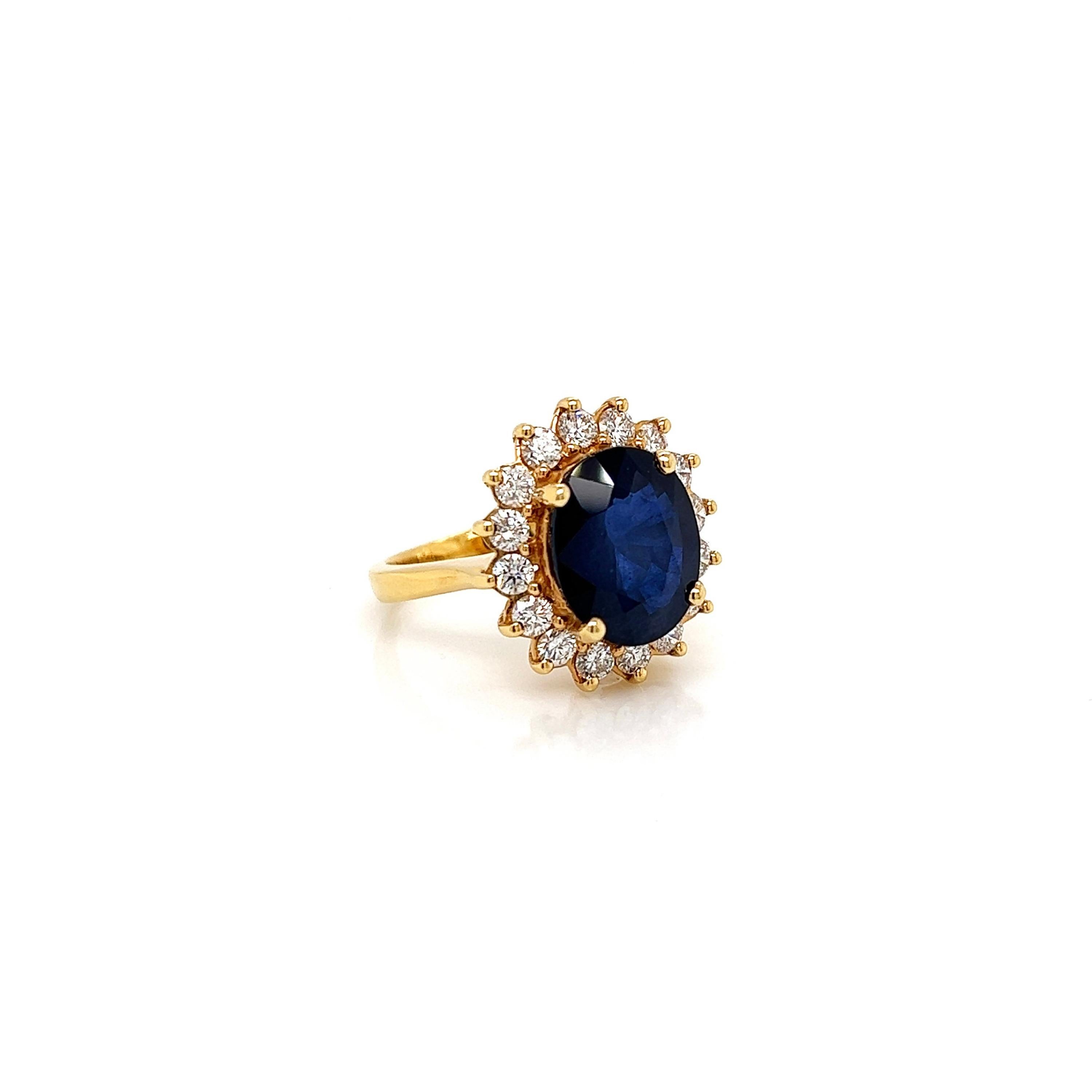 Oval Cut 4.63 Carat Halo Blue Ceylon Sapphire Diamond Ring Floral Sapphire Ring in Gold For Sale
