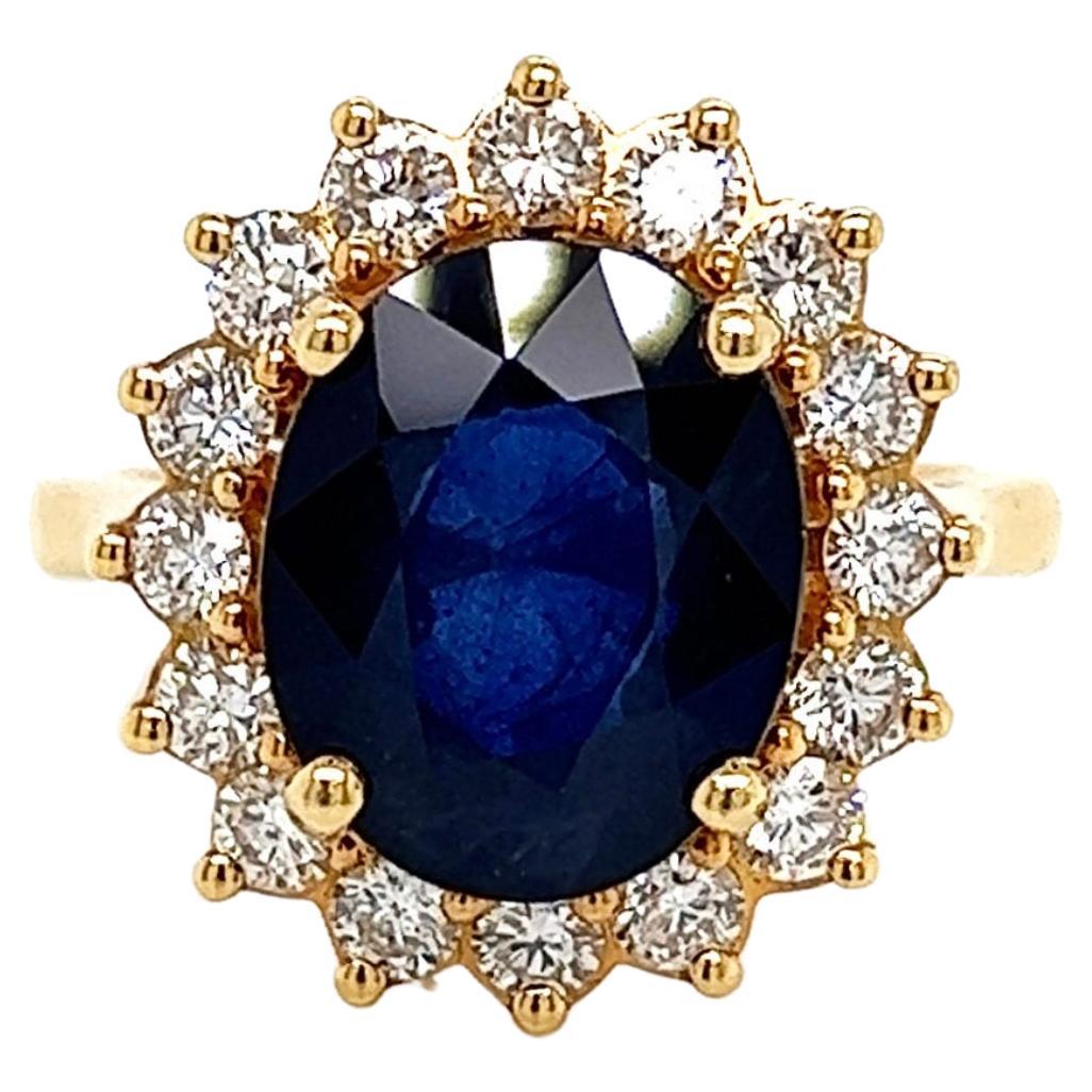 4.63 Carat Halo Blue Ceylon Sapphire Diamond Ring Floral Sapphire Ring in Gold For Sale