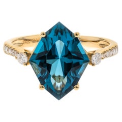 4.63 Carat Marquise-Cut London Blue Topaz Diamond Accents 14K Yellow Gold Ring