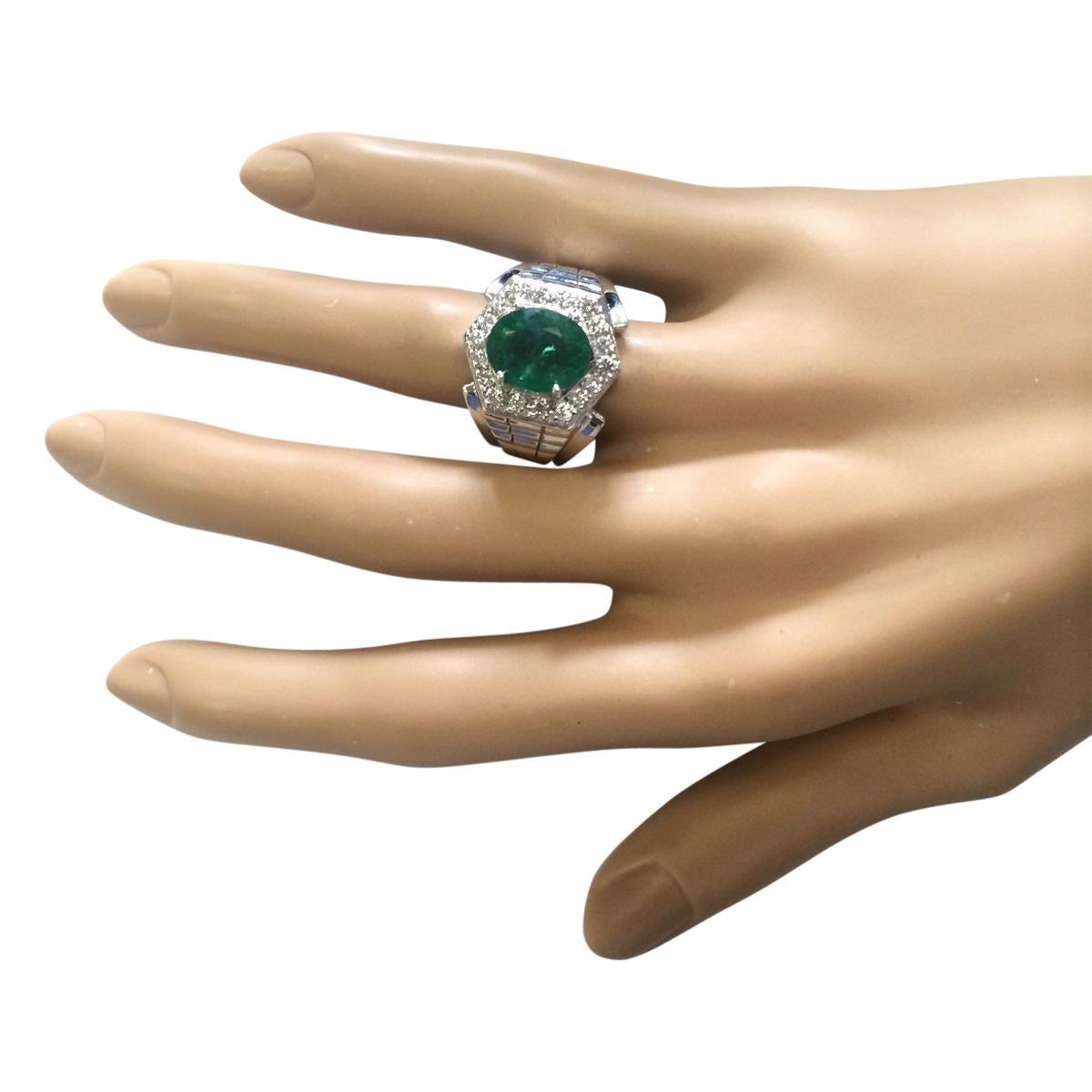 Man's Natural Emerald Diamond Ring In 14 Karat White Gold  In New Condition For Sale In Los Angeles, CA