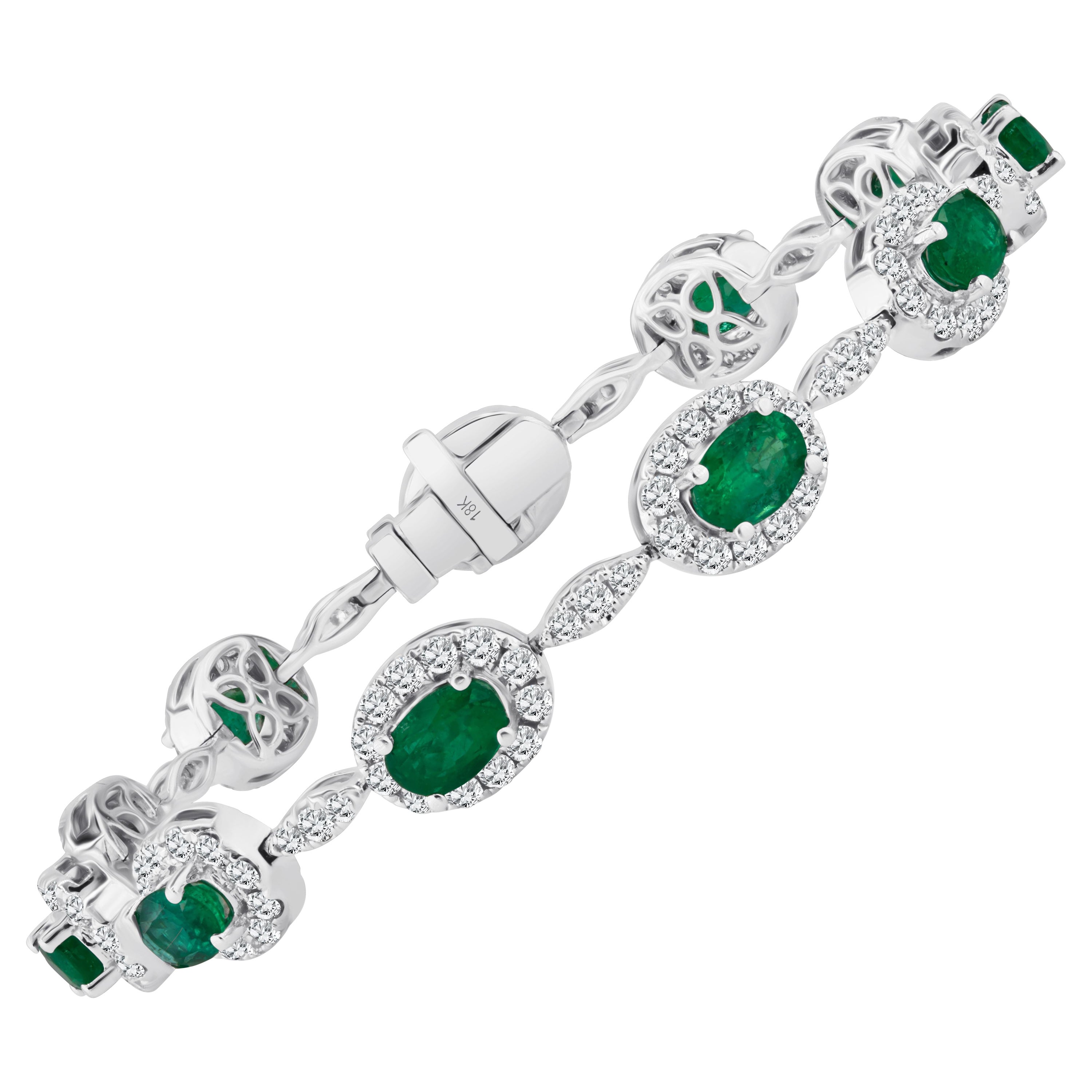 Bracciale con smeraldo taglio ovale e diamanti naturali da 4,63 carati in oro bianco 18 carati ref460