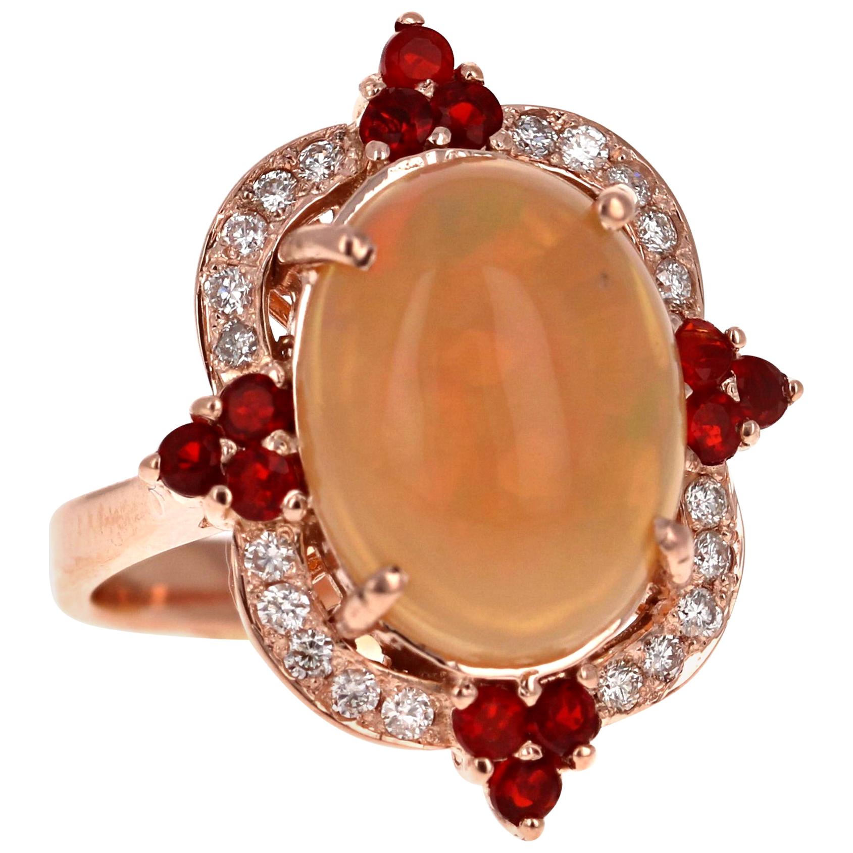 4.63 Carat Opal Diamond Rose Gold Cocktail Ring