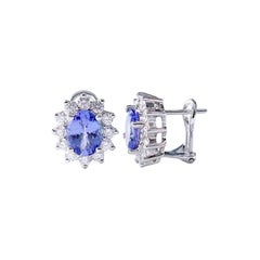 4.63 Carat Oval Cut Tanzanite and Diamond Earrings in 18 Karat White Gold
