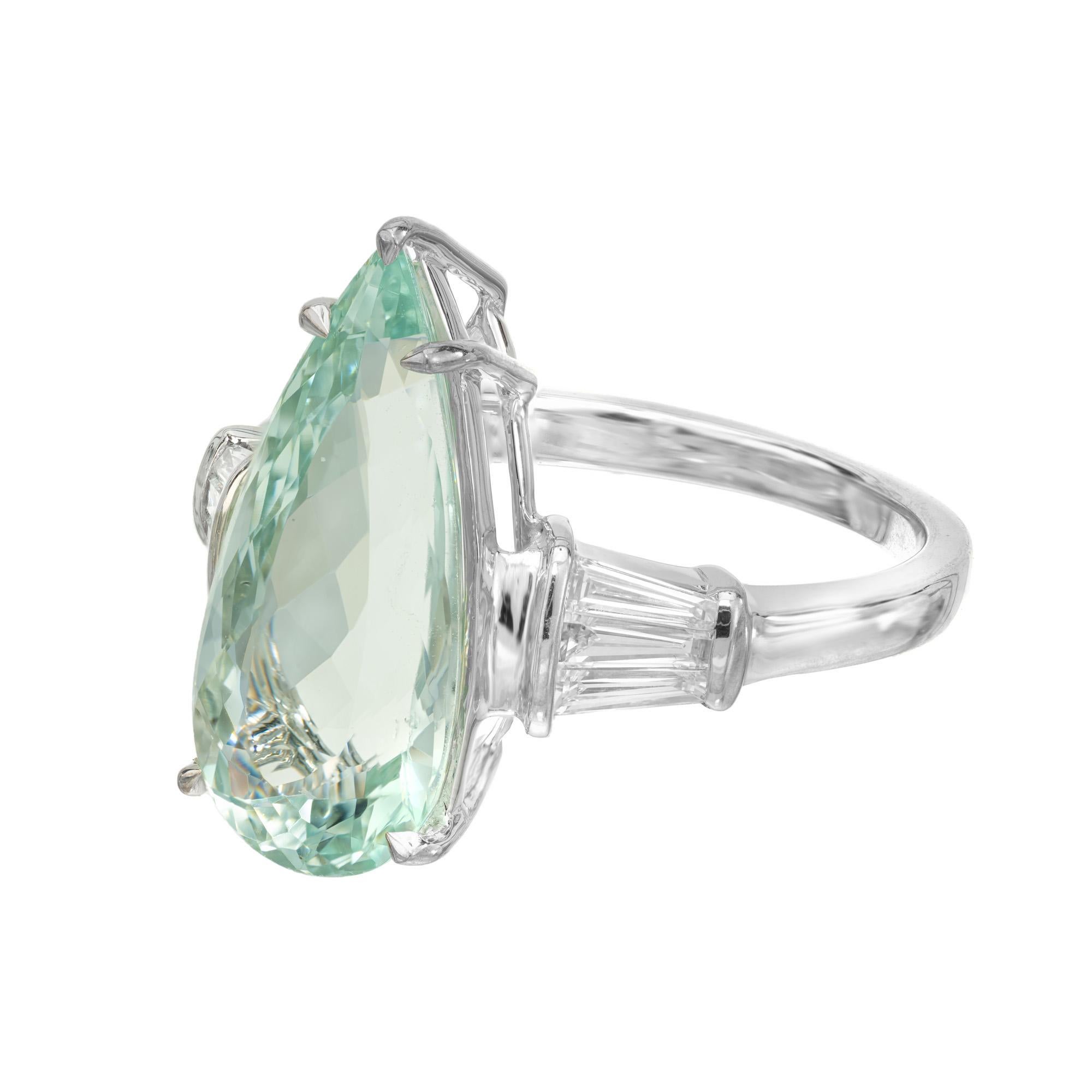 Pear Cut 4.63 Carat Pear Aquamarine Diamond White Gold Mid-Century Ring  For Sale