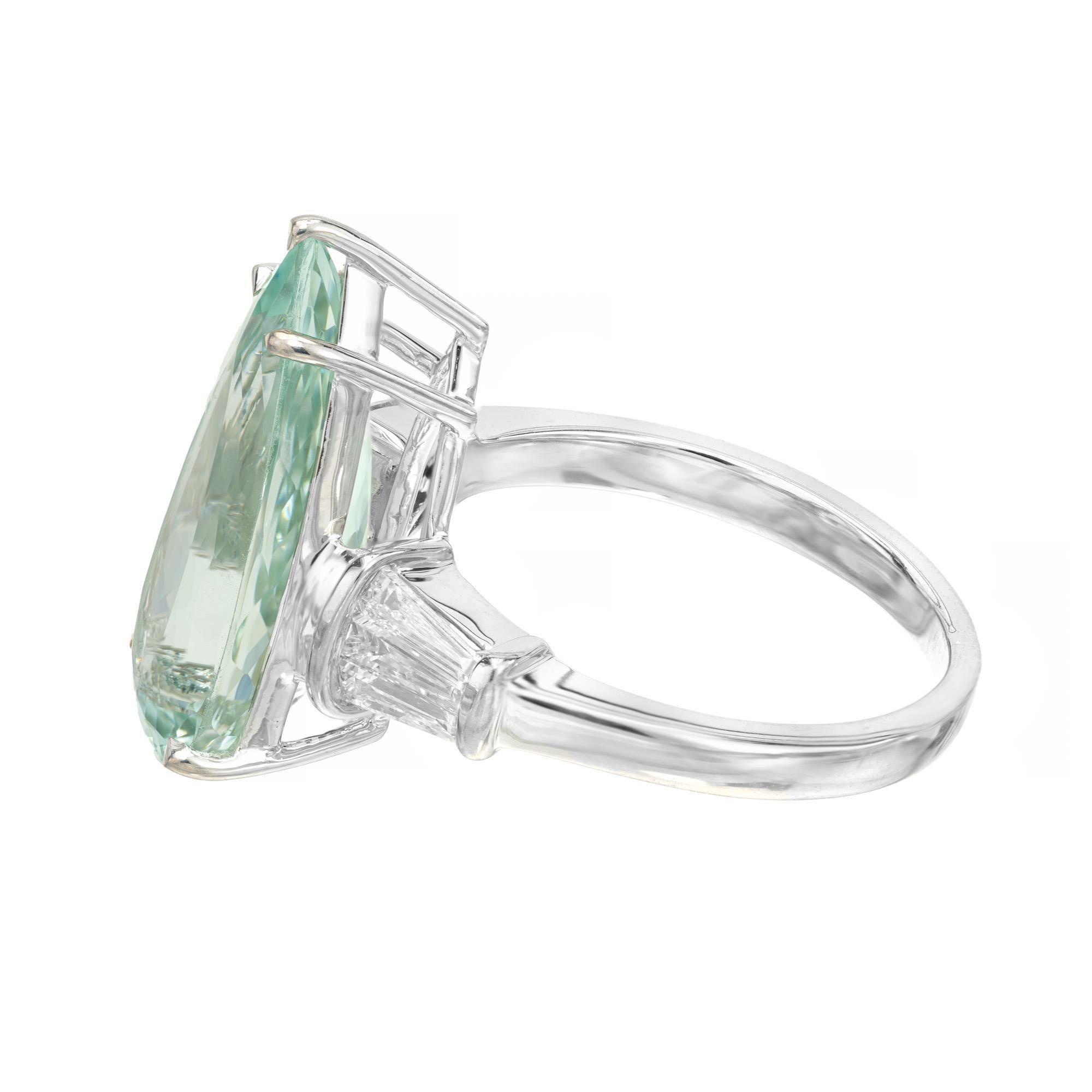4.63 Carat Pear Aquamarine Diamond White Gold Mid-Century Ring  In Good Condition For Sale In Stamford, CT