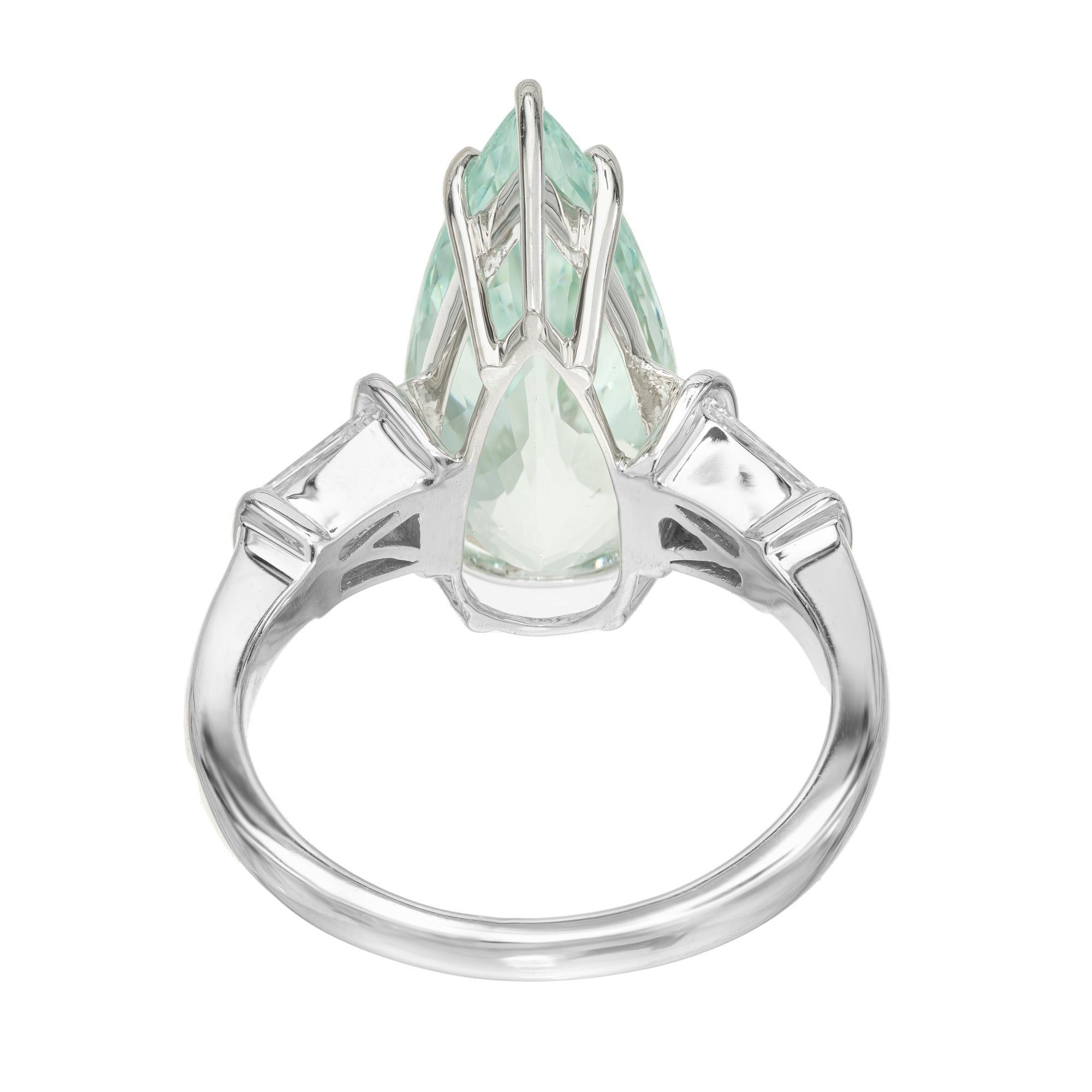 Women's 4.63 Carat Pear Aquamarine Diamond White Gold Mid-Century Ring  For Sale