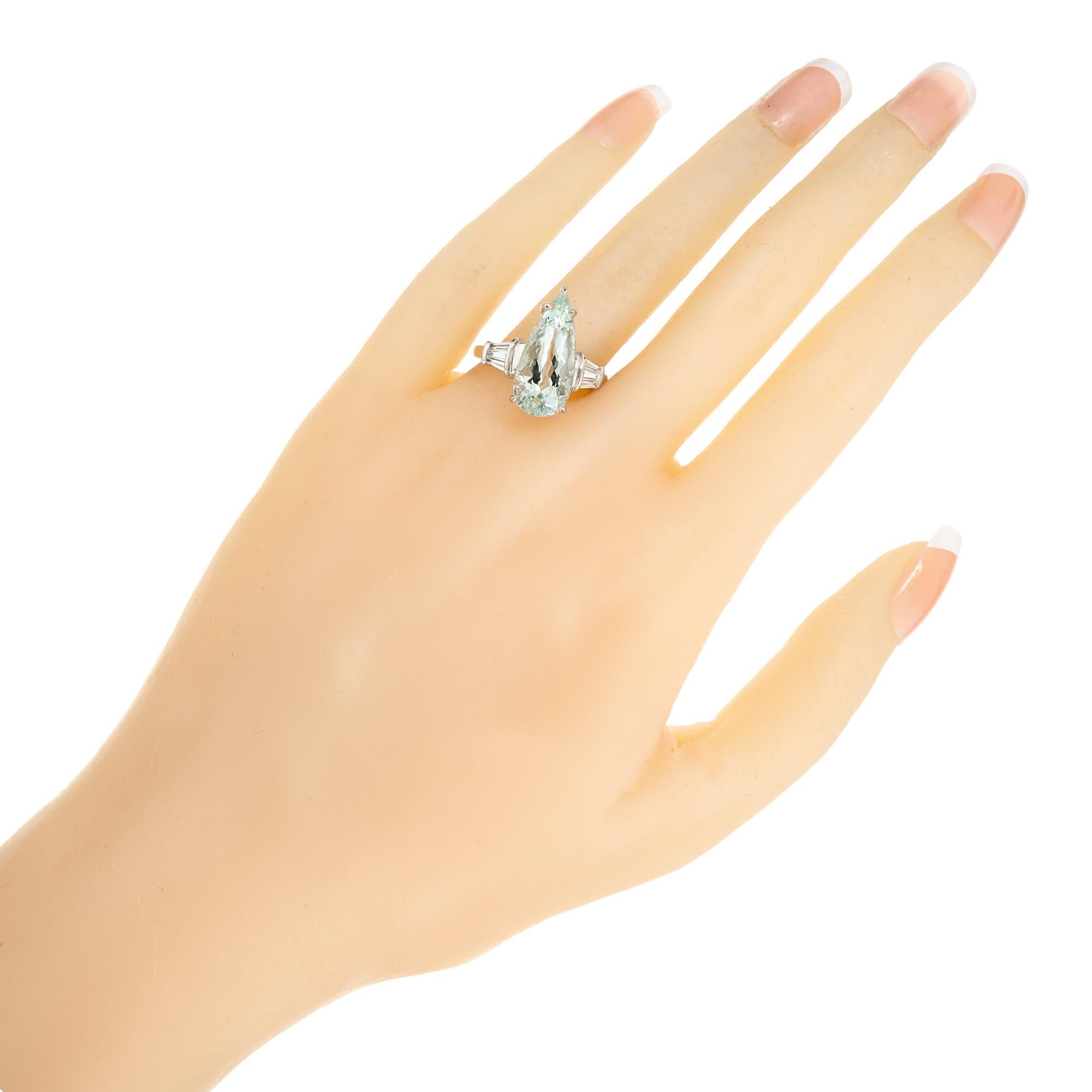4.63 Carat Pear Aquamarine Diamond White Gold Mid-Century Ring For Sale 1