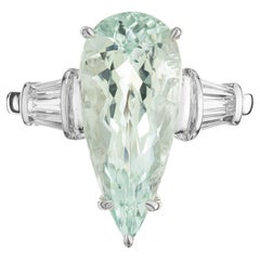 Vintage 4.63 Carat Pear Aquamarine Diamond White Gold Mid-Century Ring 