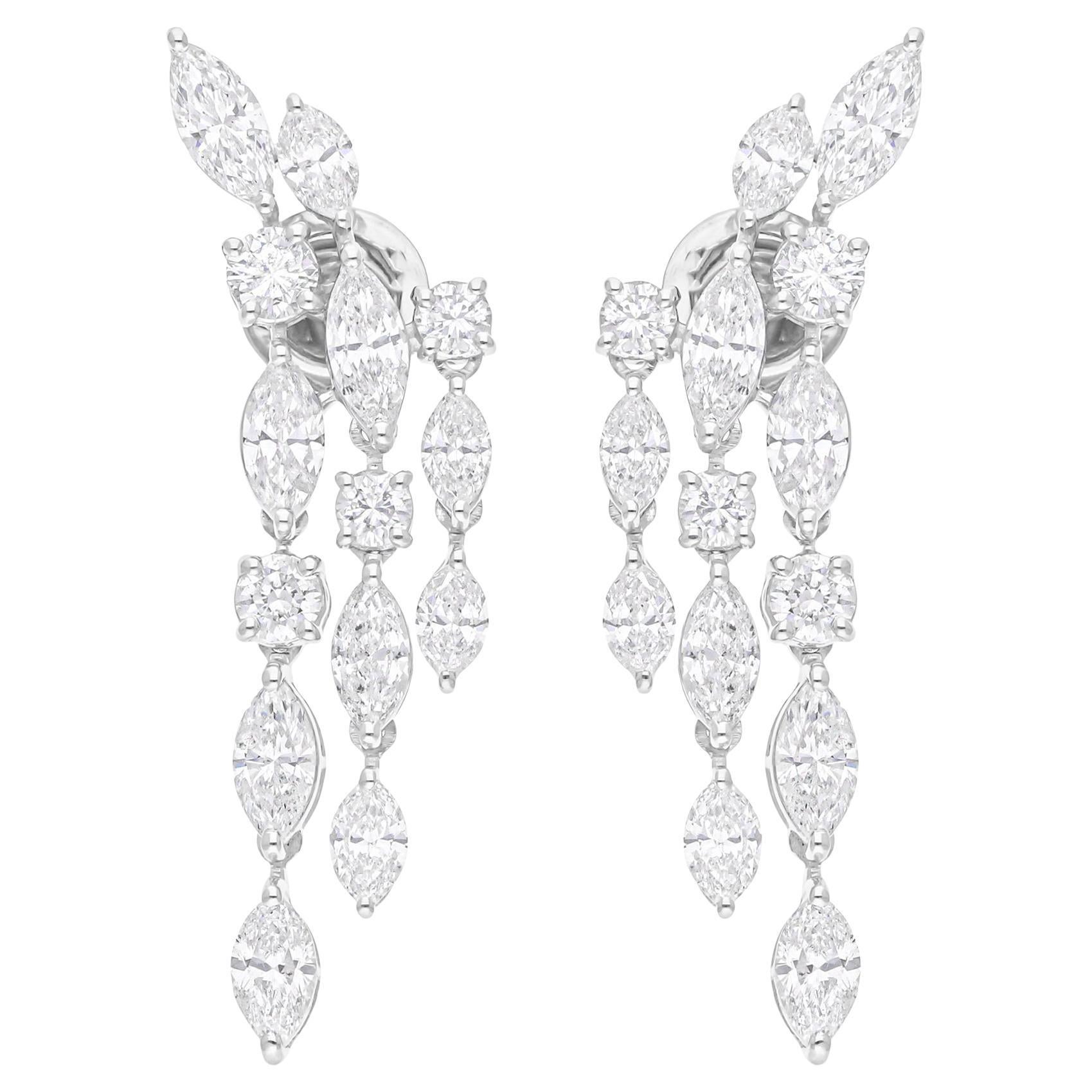 4.63 Carat SI/H Natural Diamond Dangle Drop Earrings 18k White Gold Fine Jewelry in vendita