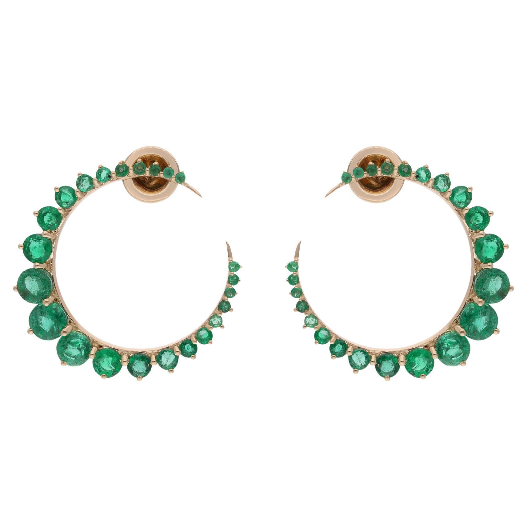 4.63 Carat Zambian Emerald Crescent Moon Earrings 18 Karat Solid Yellow Gold
