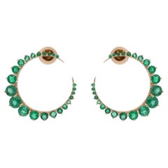4.63 Carat Zambian Emerald Crescent Moon Earrings 18 Karat Solid Yellow Gold