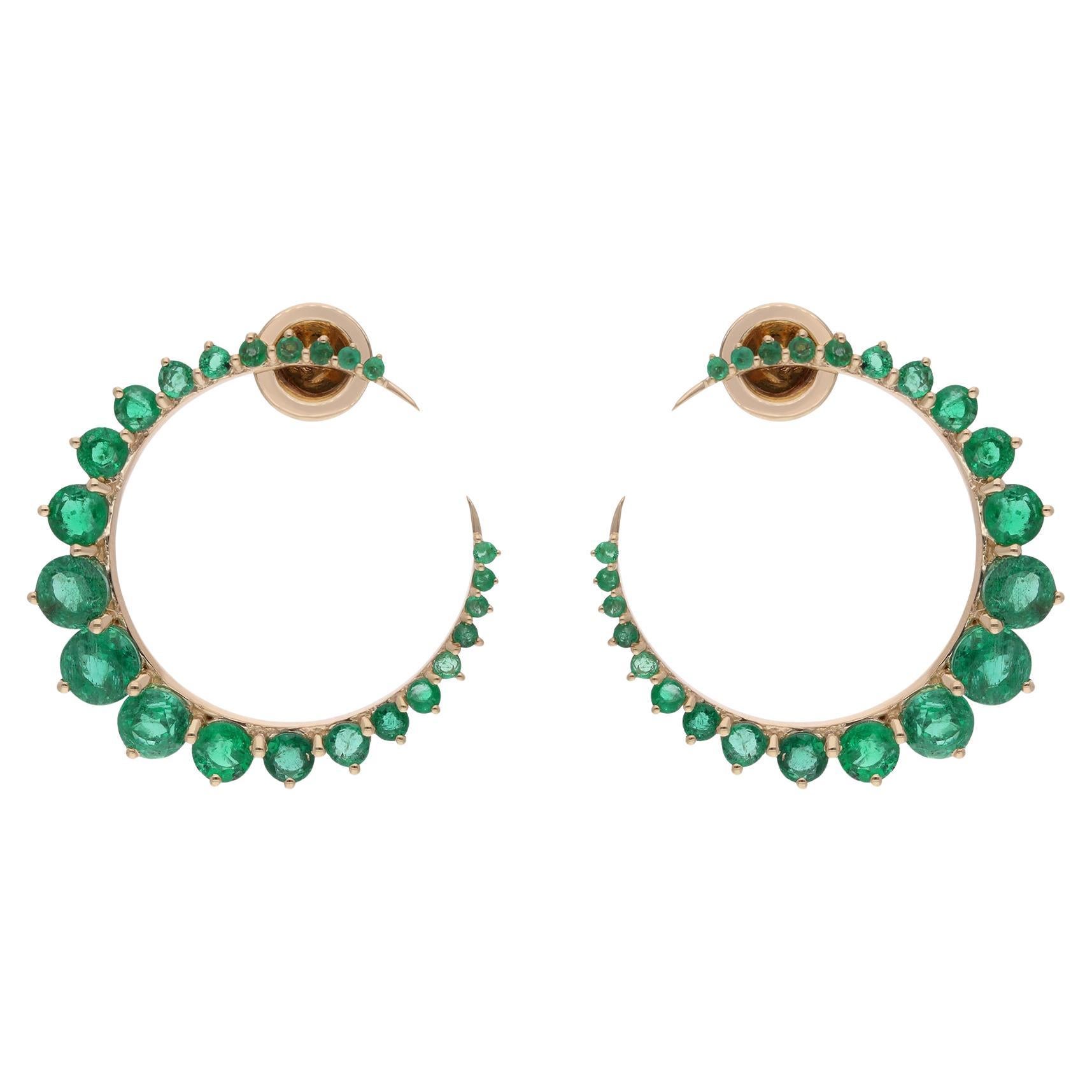4.63 Carat Zambian Emerald Crescent Moon Earrings 18 Karat Solid Yellow Gold