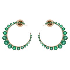 4.63 Carat Zambian Emerald Crescent Moon Earrings 18 Karat Solid Yellow Gold