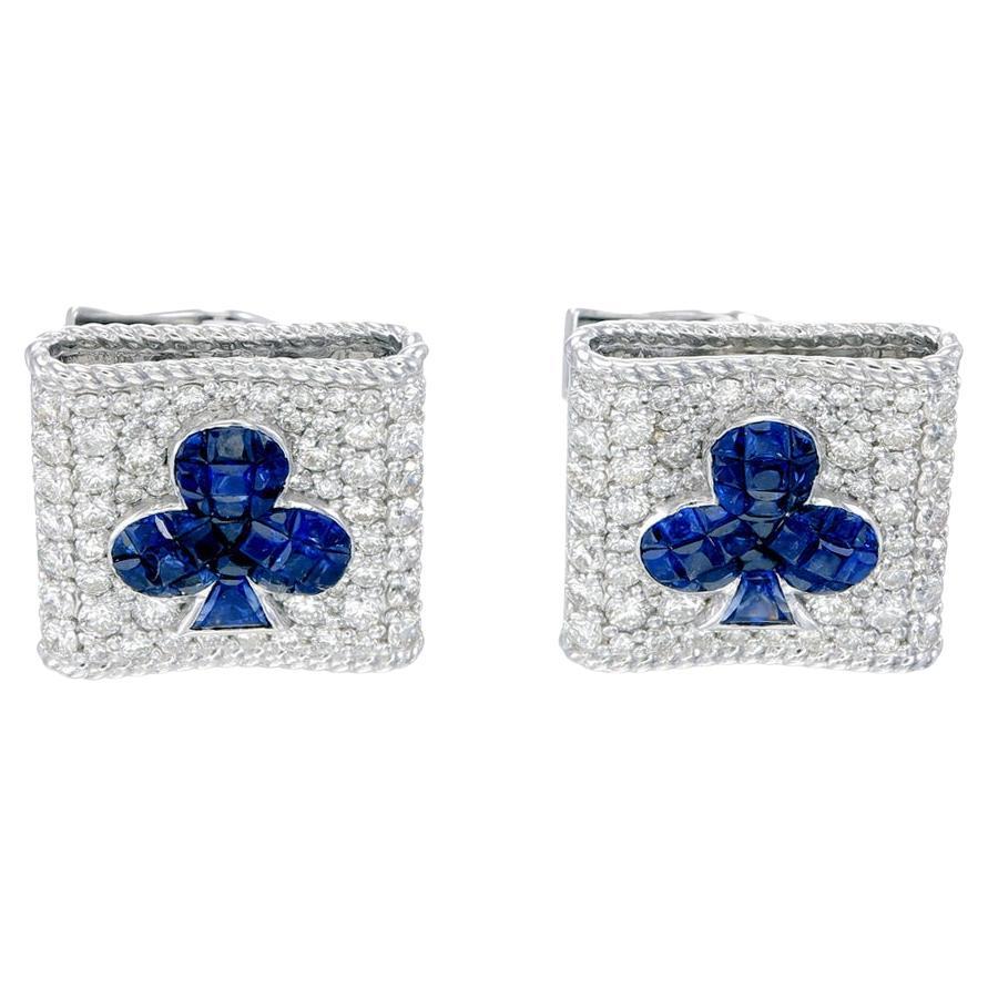 4.63 Carats Blue Sapphire Cufflink with Diamonds in 18 Karat White Gold