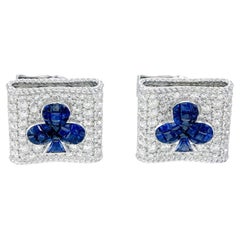 4.63 Carats Blue Sapphire Cufflink with Diamonds in 18 Karat White Gold