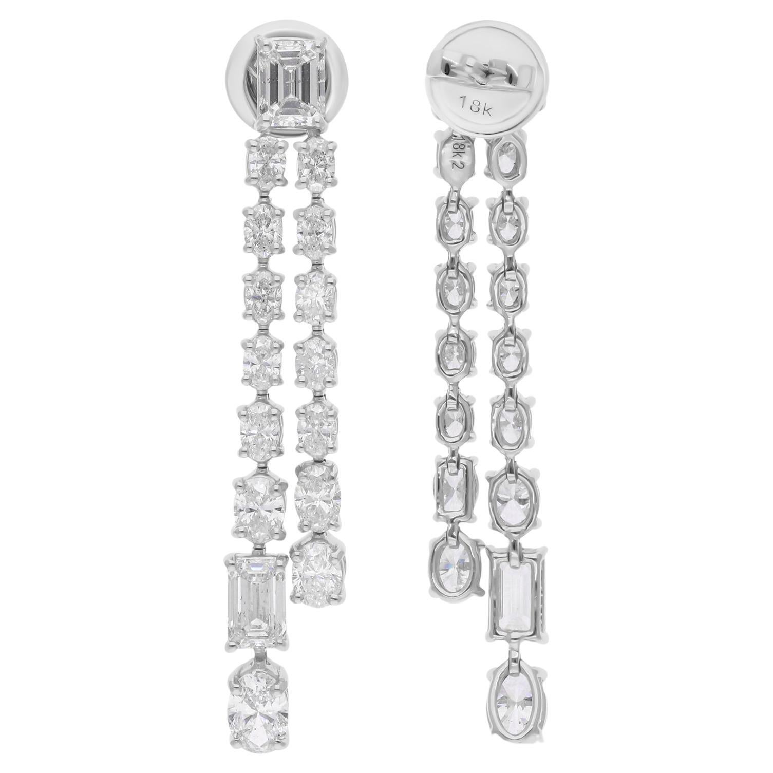 4.63 Carats SI/H Oval Emerald Cut Diamond Earrings 18 Karat White Gold Jewelry
