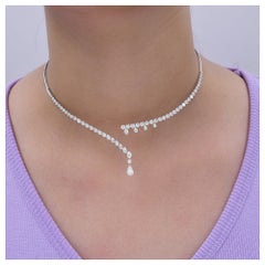 4.63 Ct Diamond Open Collar Necklace with Fringe and Pear Drop in 14K White Gold