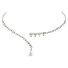 4.63 Ct Diamond Open Collar Necklace with Fringe and Pear Drop in 14K White Gold