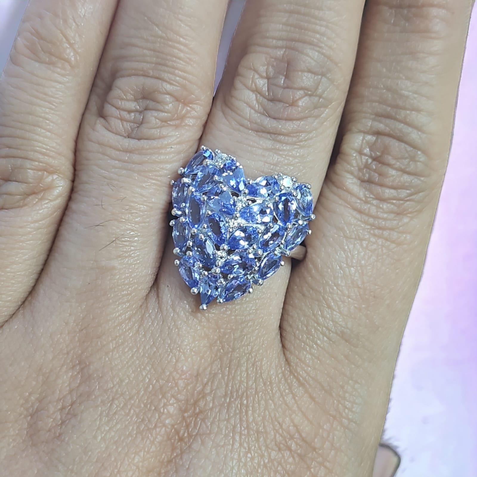4.63 Ct Tanzanite Ring 925 Sterling Silver Rhodium Plated Bridal Rings In New Condition For Sale In New York, NY