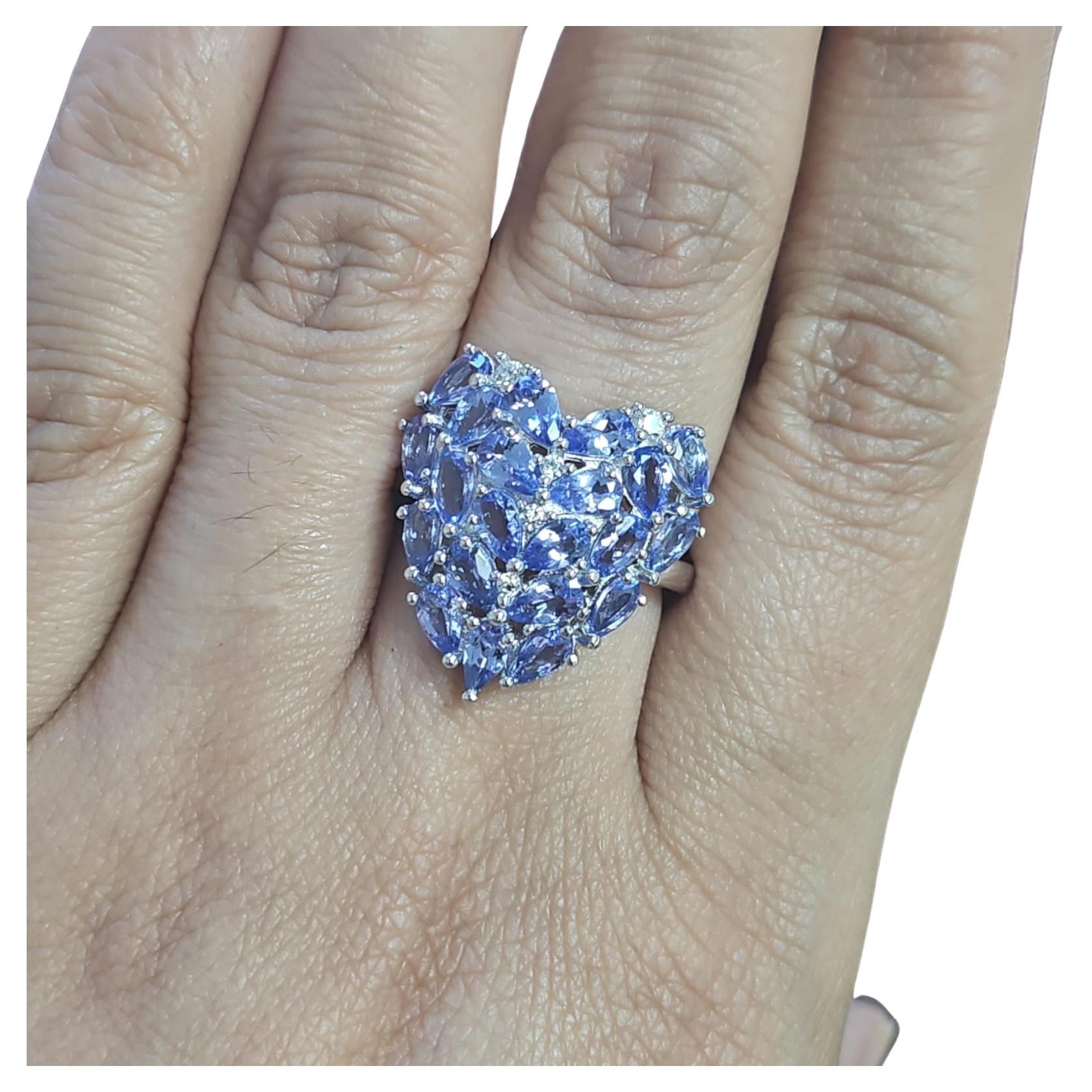 4.63 Ct Tanzanite Ring 925 Sterling Silver Rhodium Plated Bridal Rings