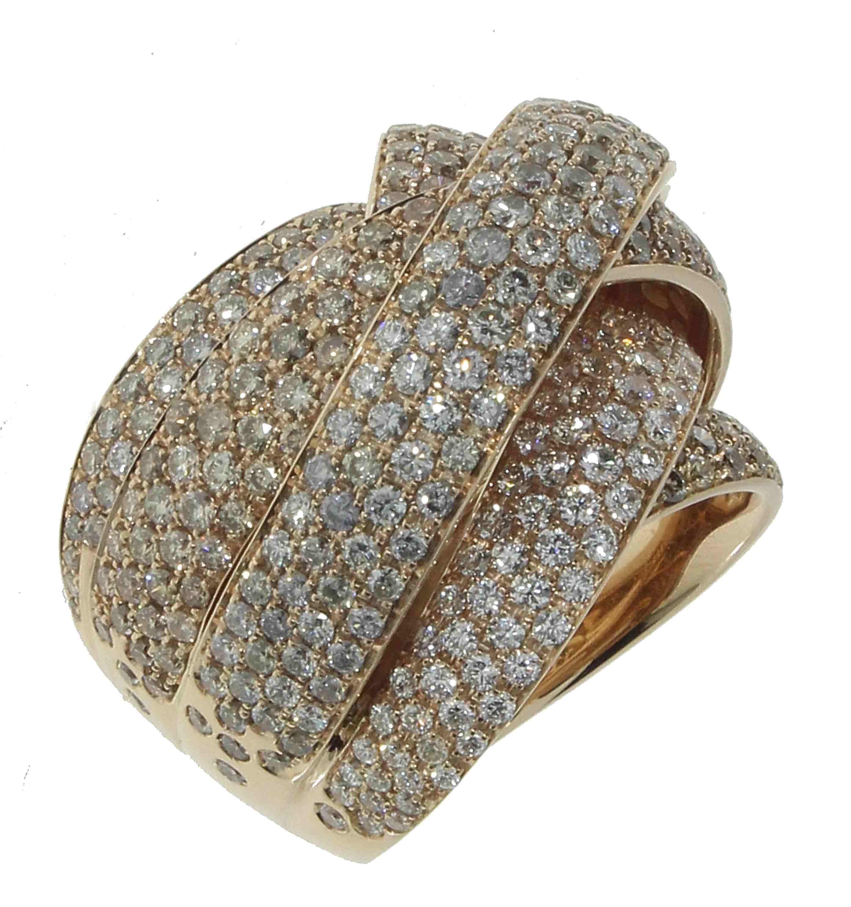4.63 Ct White, Brown and Grey Diamonds Intertwined Band Ring in 18kt Gold In New Condition For Sale In Valenza, IT