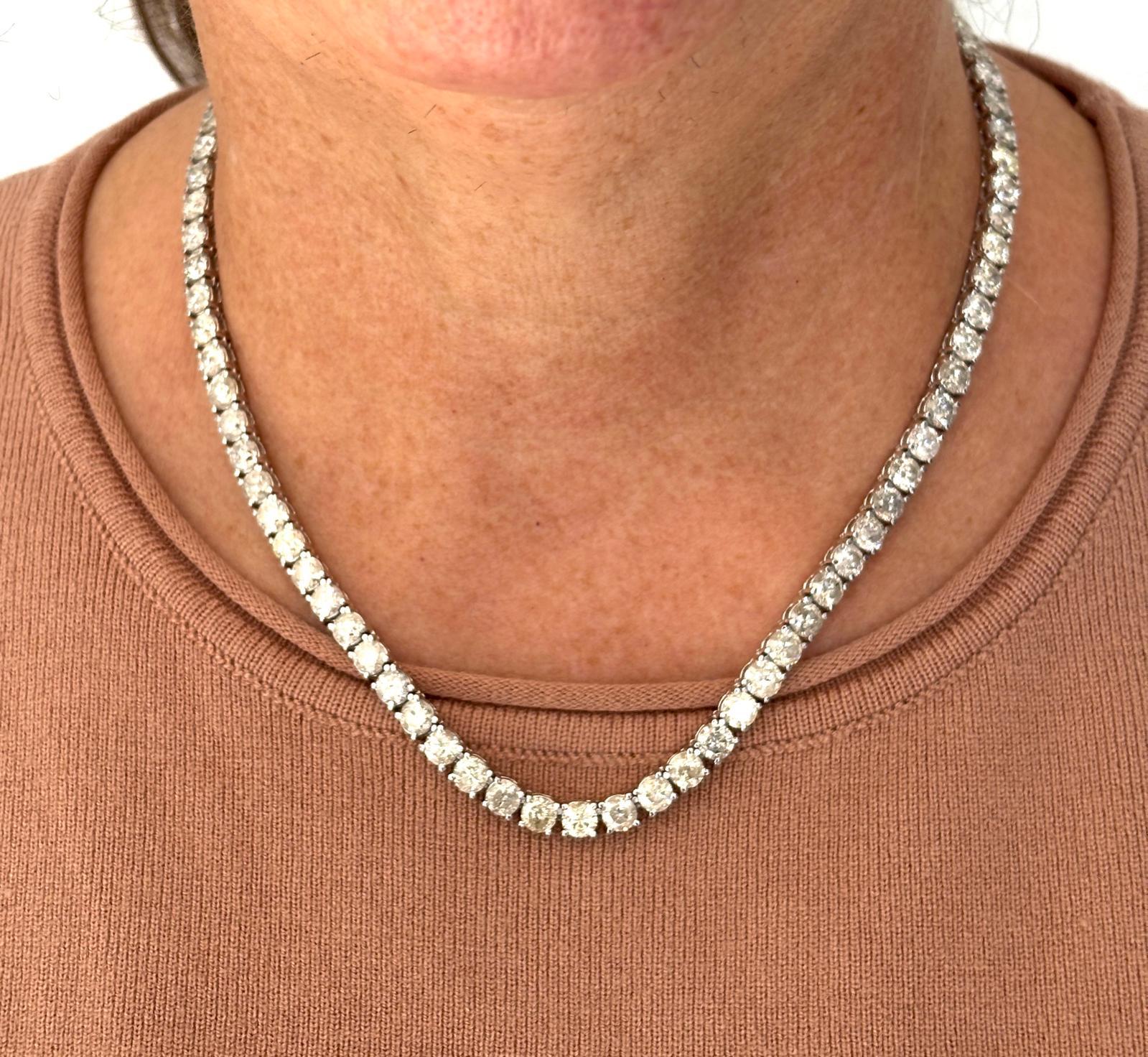 46,30 carati di diamanti naturali rotondi Collana Tennis in oro bianco 14 carati 18'' in vendita 2