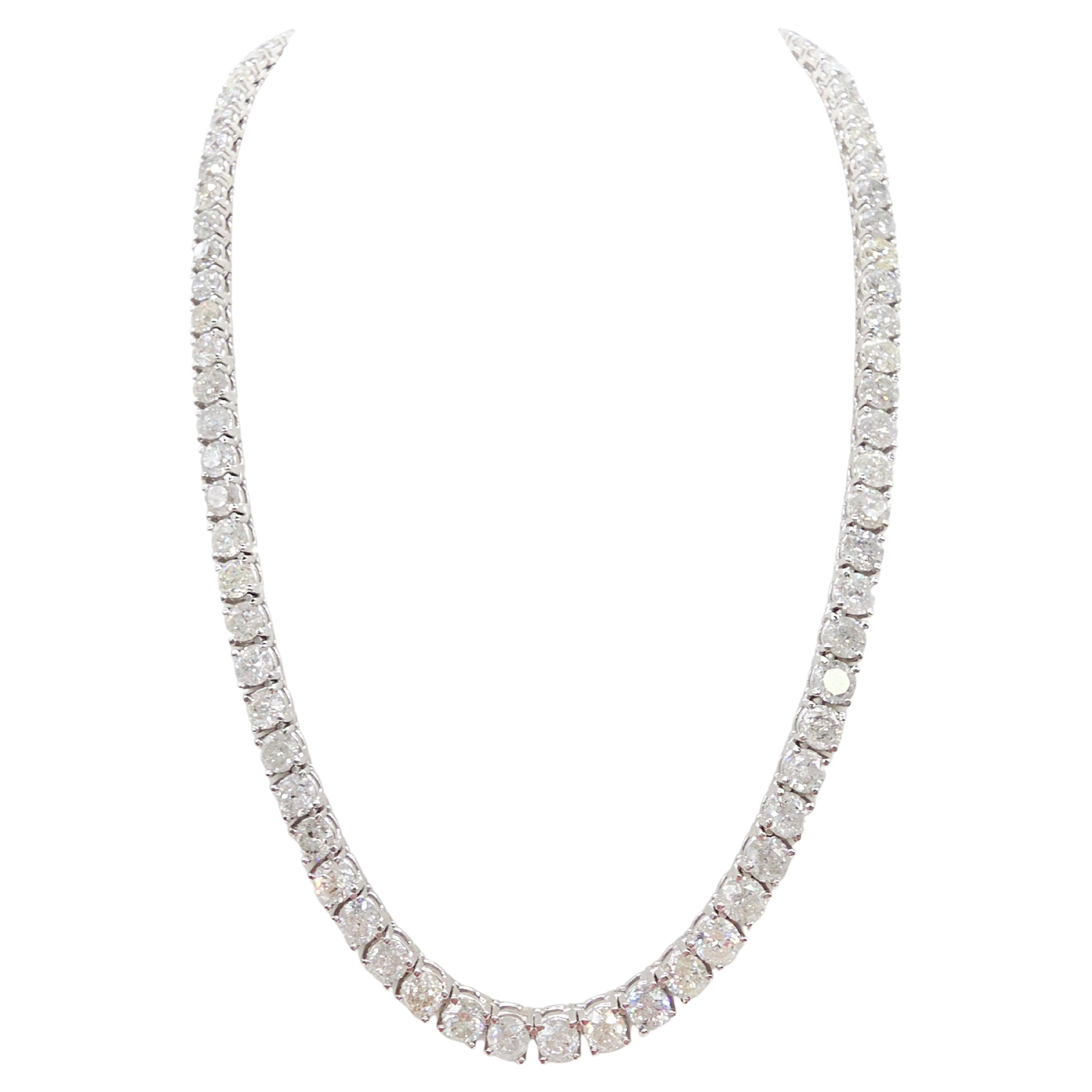 46.30 Carat Round Diamond Natural Tennis Necklace 14 Karat White Gold 18'' (collier de tennis en diamant rond naturel)