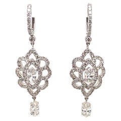 4.63ct Marques & Round Diamond Chandelier Earrings 18k White Gold