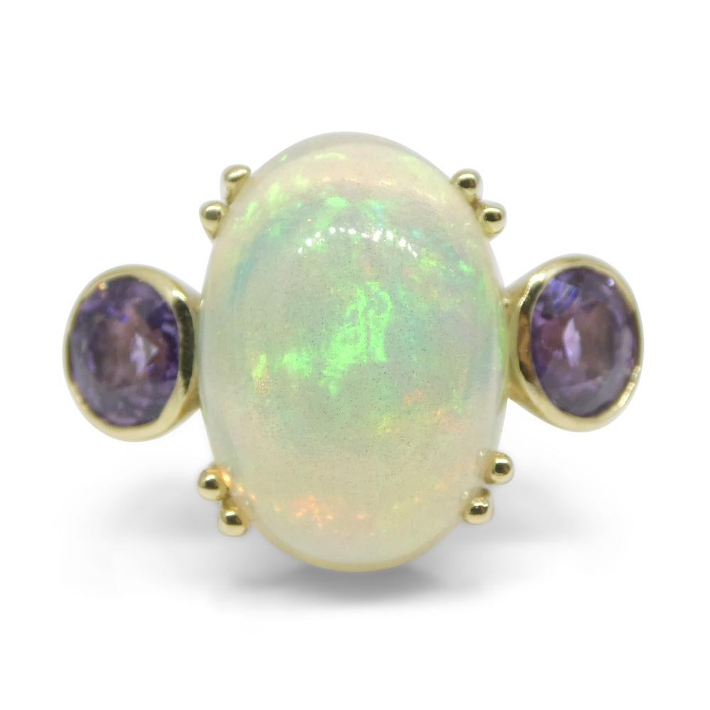 4.63ct Opal, Purple Sapphire Cocktail or Engagement Ring set in 14k Yellow Gold 7