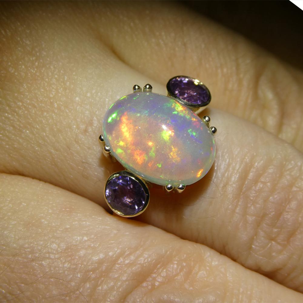 Contemporary 4.63ct Opal, Purple Sapphire Cocktail or Engagement Ring set in 14k Yellow Gold