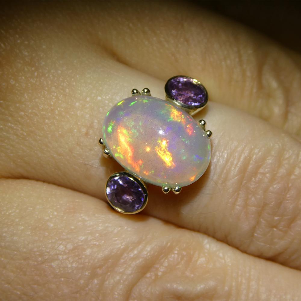 4.63ct Opal, Purple Sapphire Cocktail or Engagement Ring set in 14k Yellow Gold In New Condition In Toronto, Ontario