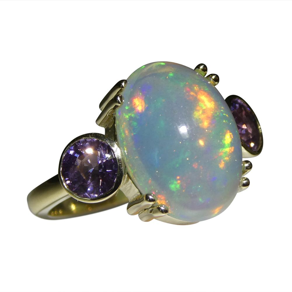 Women's or Men's 4.63ct Opal, Purple Sapphire Cocktail or Engagement Ring set in 14k Yellow Gold